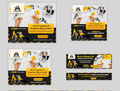Construction Banners adroll banner pack banners build business construct construction construction banner set coupon deal discount facebook ad flat flat design gif gif banner google house instagram banner marketing