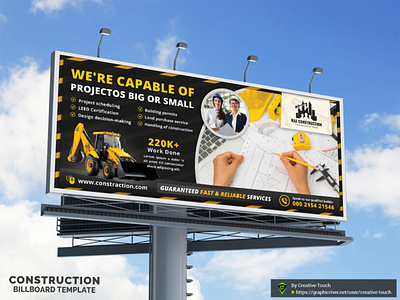 Construction Billboard advert architecture builder building business contractor billboard engineering equipment handout handyman heavy improvement industrial machinery marketing material real estate renovation repair safety