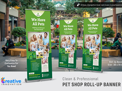 Pet Shop Roll-Up Banner Template cat dog green green pet banner pet ad pet banner pet roll up banner