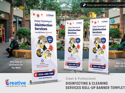 Disinfecting and Cleaning Services Roll-Up Banner cleaning banner cleaning billboard cleaning service coronavirus covid 19 virus disinfection