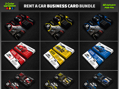 Rent A Car Business Card Bundle attractive auto auto repair auto showroom auto spare automobile black business card car logo car rental corporate luxury car motorcycle rent a car sport car taxi