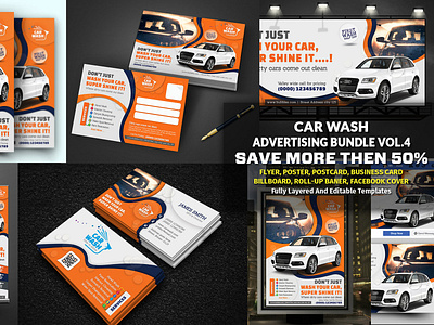 Car Wash Advertising Bundle advertising auto clean auto detailing auto show automobile car car cleaning car polish car wash ad car wash banner car wash billboard car wash business card