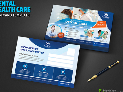 Dental Postcard Template blue business circle classy clean corporate dental dental flyer dentist doctor grey gums happiness health medical multipurpose objects pharmaceutical professional smart objects