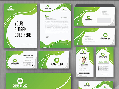 Green Corporate Brand Identity Template black brand branding business stationary card clean company corporate corporate identity envelop envelope folder gorgeous invoice letterhead logo minimal minimalist multipurpose office