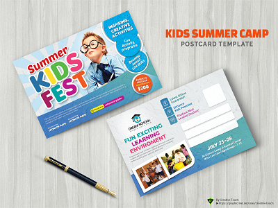 Kids Summer Camp Postcard activity ad adventure advert boy boys camp child class college community curriculum education family fun future girl holiday