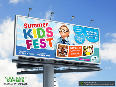 Kids Summer Camp Billboard activity ad adventure advert boy boys camp child class college community curriculum easter education