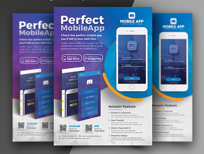 Mobile App Flyer Template ad advert adverts android app app mockup application commerce concept corporate design digital flyer galaxy ios iphone mobile phone