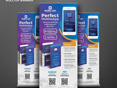 Mobile App Roll Up Banner ad advert adverts android app app banner app mockup application banner design commerce galaxy ios iphone mobile app banner