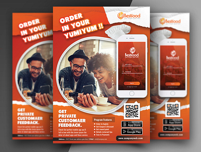 Restaurant Mobile App Flyer Templates android app application bread burger cafe calories delicious download fast services fitness food fruit fruits hamburger home services light