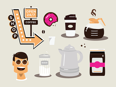 Coffee Service coffee creamer donut icons illustration infographic mug pot shop sign stephen catapano sugar
