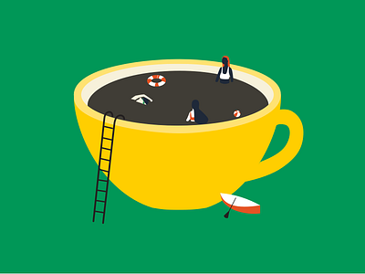 coffee illustration cup girl illustration swimming ui