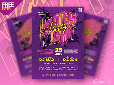 Ladies Night Music Party Flyer PSD design flyer flyer psd free flyer free psd freepsd ladies night night party party flyer photoshop psd psd flyer template