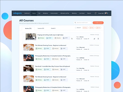 All Courses Dashboard| Eduguru Landing Page branding dashboard dashboard design e learning edtech education platform edutech edutech platform landing user interface design visual design website design