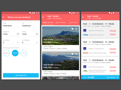 Enquiry and search results interaction material design mobile app mobile ux