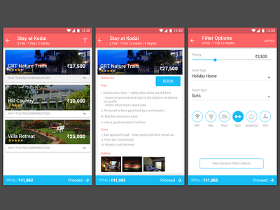 Stay Details and additional filter material design mobile app mobile ux travel discovery app.