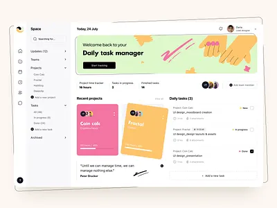 Task Manager - Web app application arounda dashboard figma illustration management platform product design productivity project saas schedule sketch task team technology time tracker ui ux web design