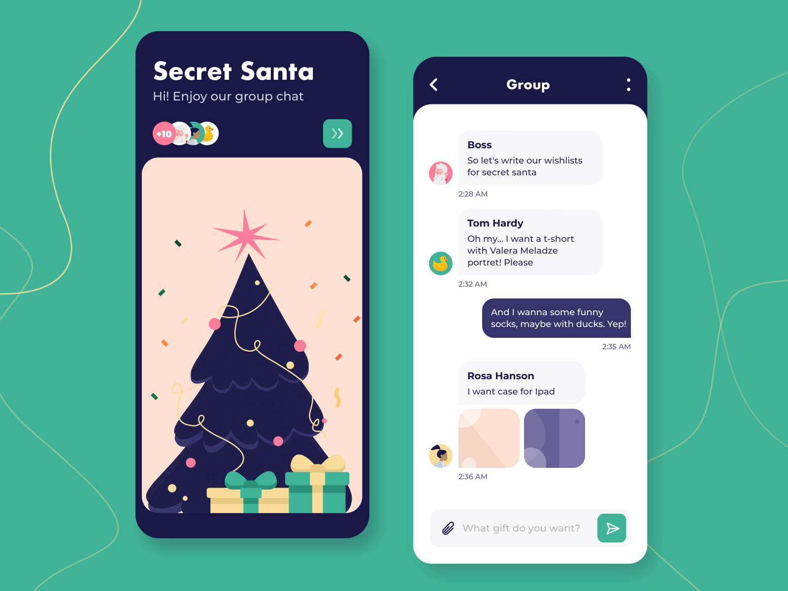 Secret Santa Messenger Mobile app concept by Diana Makar for Arounda