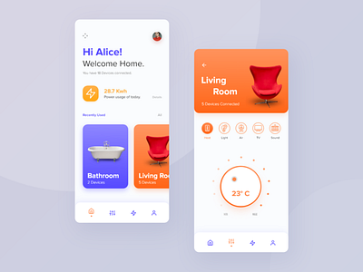 Smart Home | UI Challenge #004 adobe xd adobexd app application clear control dashboad design heat minimal room smart home smarthome ui user experience user interface ux