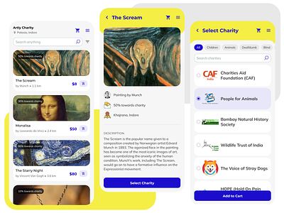 Artly Charity app art charity ecommerce mobile ux design