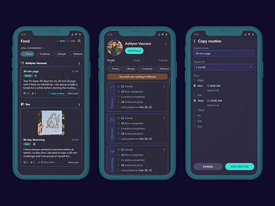 An app to track your productivity app design dark mode feed mobile productivity social media ux design