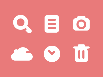 Some Icons camera clock cloud document icons magnify trash