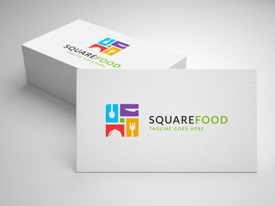 square food logo cook cooking food food tray fork kitchen knife logo restaurant sale spoon template