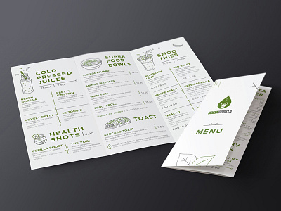 Menu for healthy cafes “Green Gorilla” in Switzerland adobe illustrator food illustration graphic design illustration menu design print design