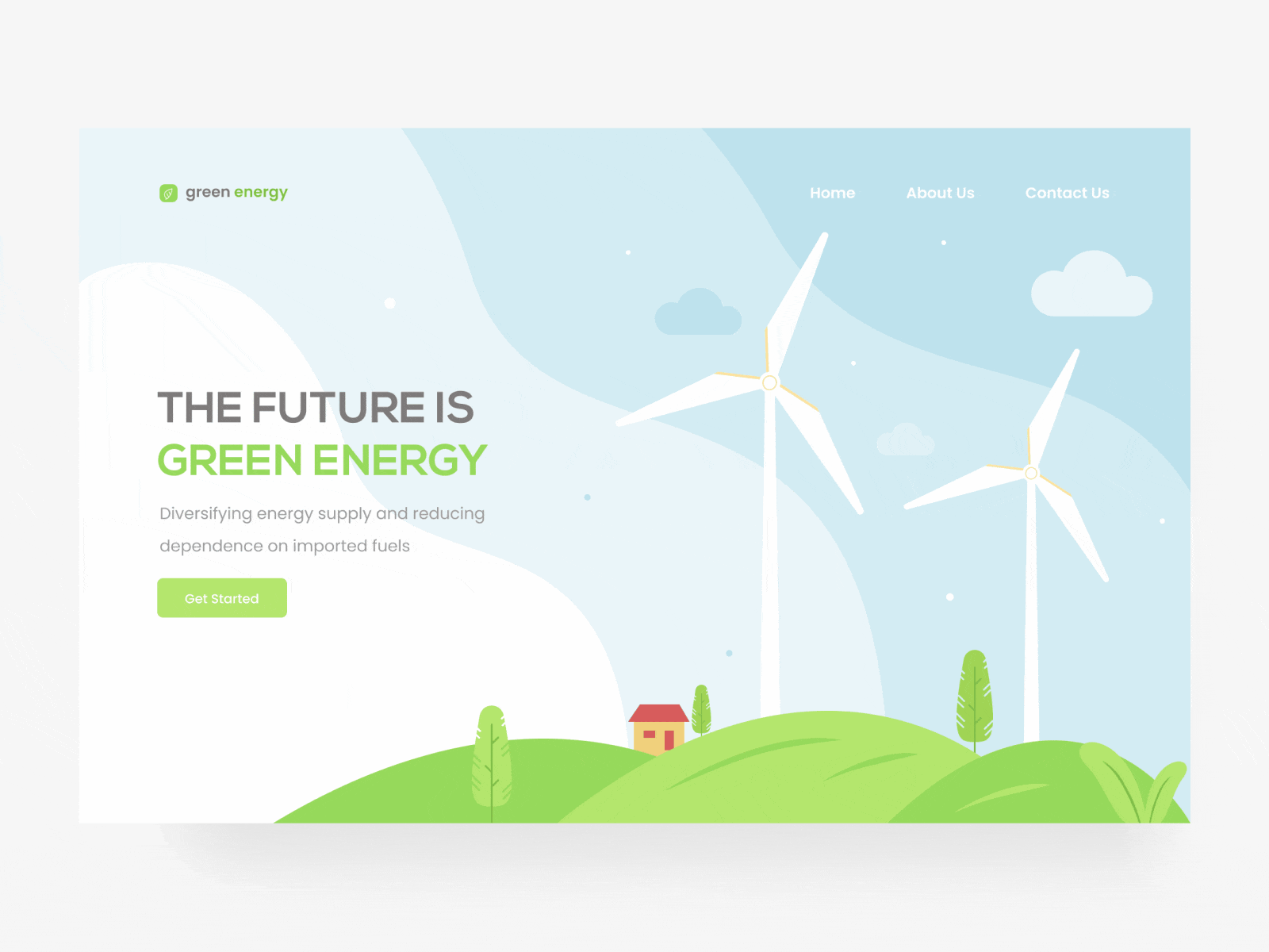 Renewable Energy Landing Page animation desktop app energy figmotion illustration renewable renewable energy solar energy solar power sustainable sustainable development turbine ui design web animation web app web ui web ui design wind energy wind power wind turbine