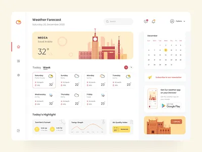 Weather Forecast Dashboard admin air quality app design climate dashboad dashboard design dashboard ui dubai forecast illustration mecca minimal qatar ui design weather weather app weather forecast weather icon web app