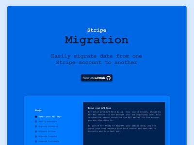 Stripe Migration app button code design landing stripe ui