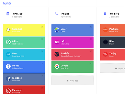 Huntr App app kanban page ui ux web