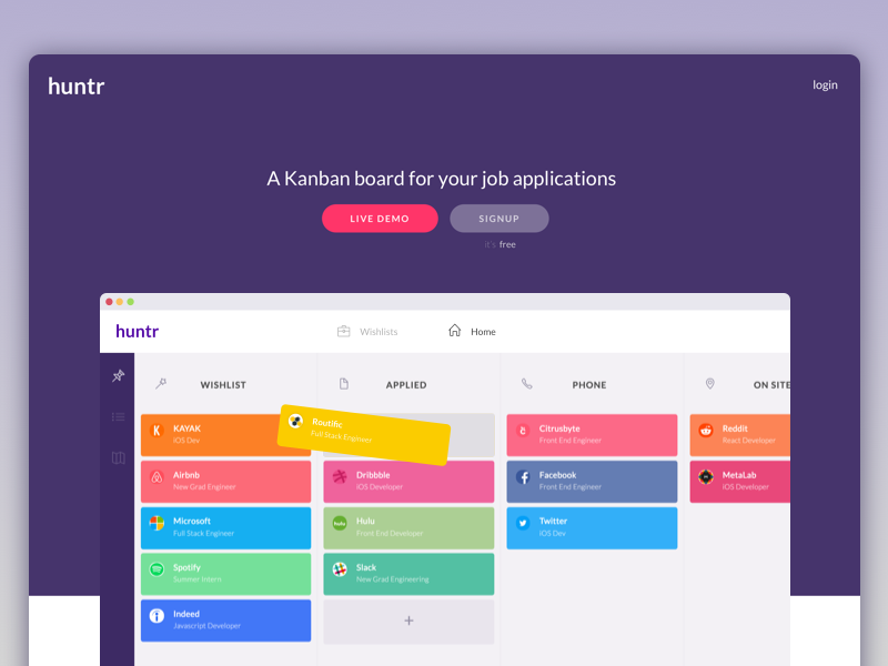 Huntr Landing Page by Rennie Haylock on Dribbble