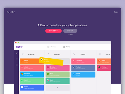 Huntr Landing Page career homepage jobs kanban landing ui ux web