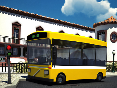 City bus cartoon 3d bus cartoon city funchal illustration render vray
