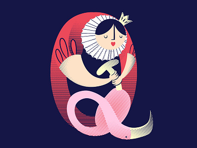 #36daysoftype - Q is for Queen of Hearts character design digital illustration illustration queen of hearts type