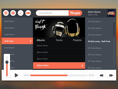 Home entertainment interface (music) icons interface music player tablet touchscreen ui ux