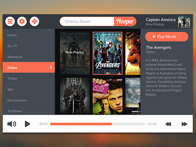 Home entertainment interface (movies) art cover icons interface library movies player tablet touchscreen ui ux