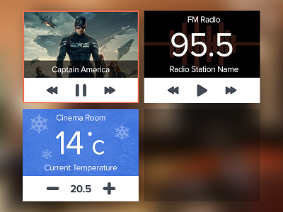 Dashboard template icons interface library movies music player tablet temperature touchscreen ui ux widgets