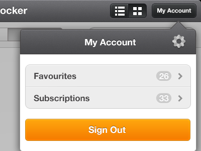 Pop Over account cog e reader ipad iphone out setting sign