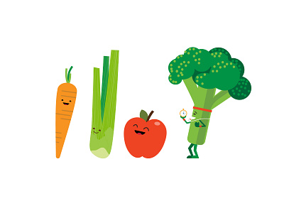 Fruit and Veggie Characters apple broccoli carrot celery character dental dentist design fruit healthy illustration oral health vegetables