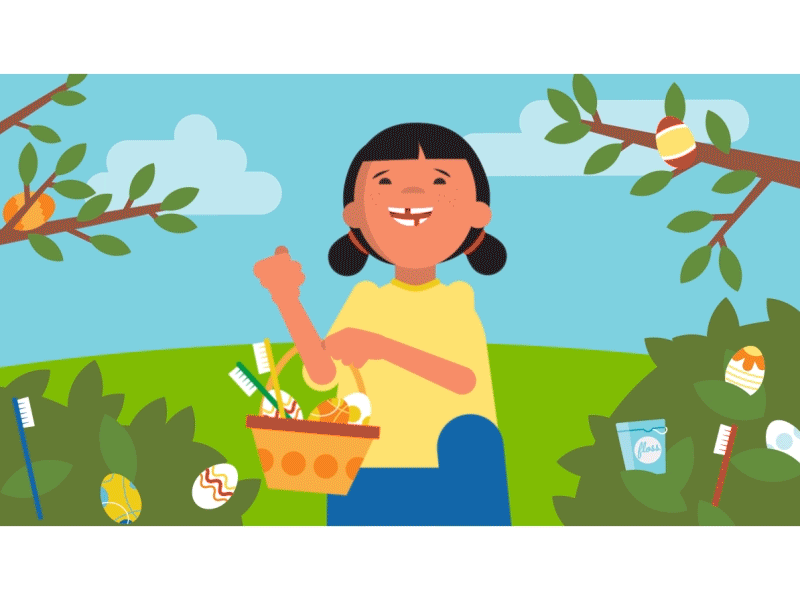 Happy Easter from the Alberta Dental Association child dentist design easter gif girl graphic design health illustration oral skipping smile spring teeth toothbrush tree vector woman