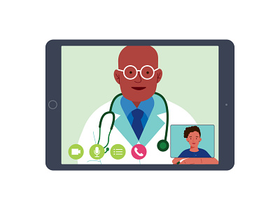 Remote care care design doctor health healthcare illustration ipad man patient people sick vector video chat virtual wellness woman