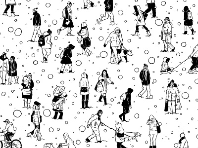 Winter black and white canada cold crowd illustration ink outdoors people snow walking winter