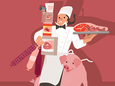 Vintage Pig Poster chef cook culinary design ham illustration man meat person pig pork poster sausage spam steak vector vintage woman