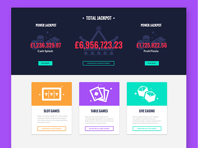 Anytime Casino – Home UI Cards categories gaming landing page on boarding online casino ui ui cards ux vegas webdesign