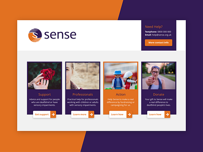 Sense website home page accessibility clean ui colour blindness flat design information architecture sensory impairments ui ux ux design web design website