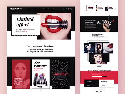 Kat Von D - Online Shop Redesign black cosmetics ecommerce face painting makeup online shop red shop ui ux website wild