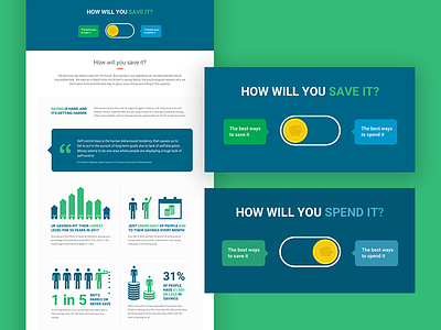 Save it Vs Spend it blog campaign coin flat design flip coin graphs infographics interactive quotes tooltip ui website