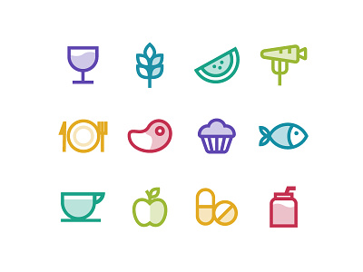 Dnafit Icons Diet bold colourful diet flat food iconography icons illustration minimal nutrition sign ui