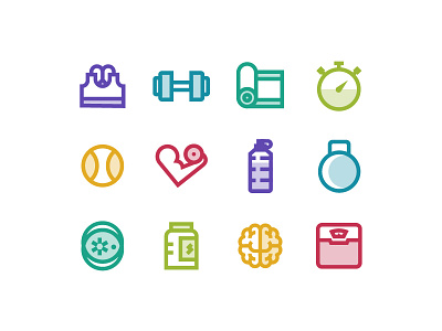 Dnafit Icons Fitness bold colourful design fitness flat iconography icons illustration minimal sign ui